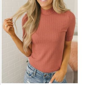 Blush mock neck tee
